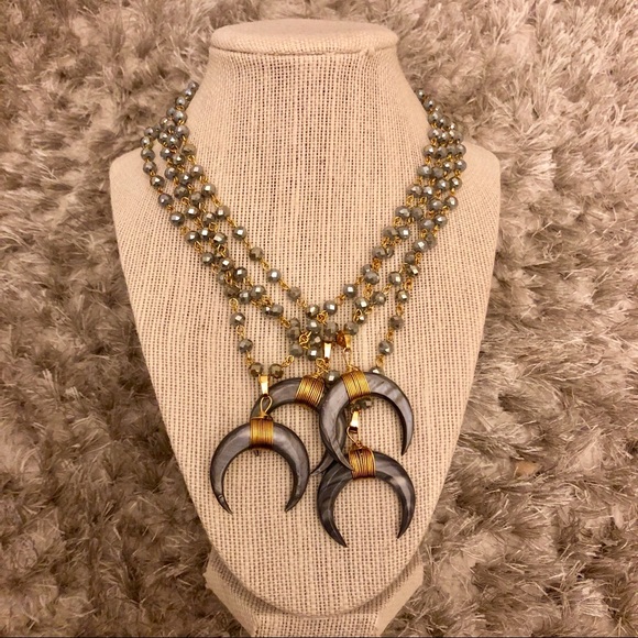 Silver Horned Crescent Necklace - Picture 3 of 4